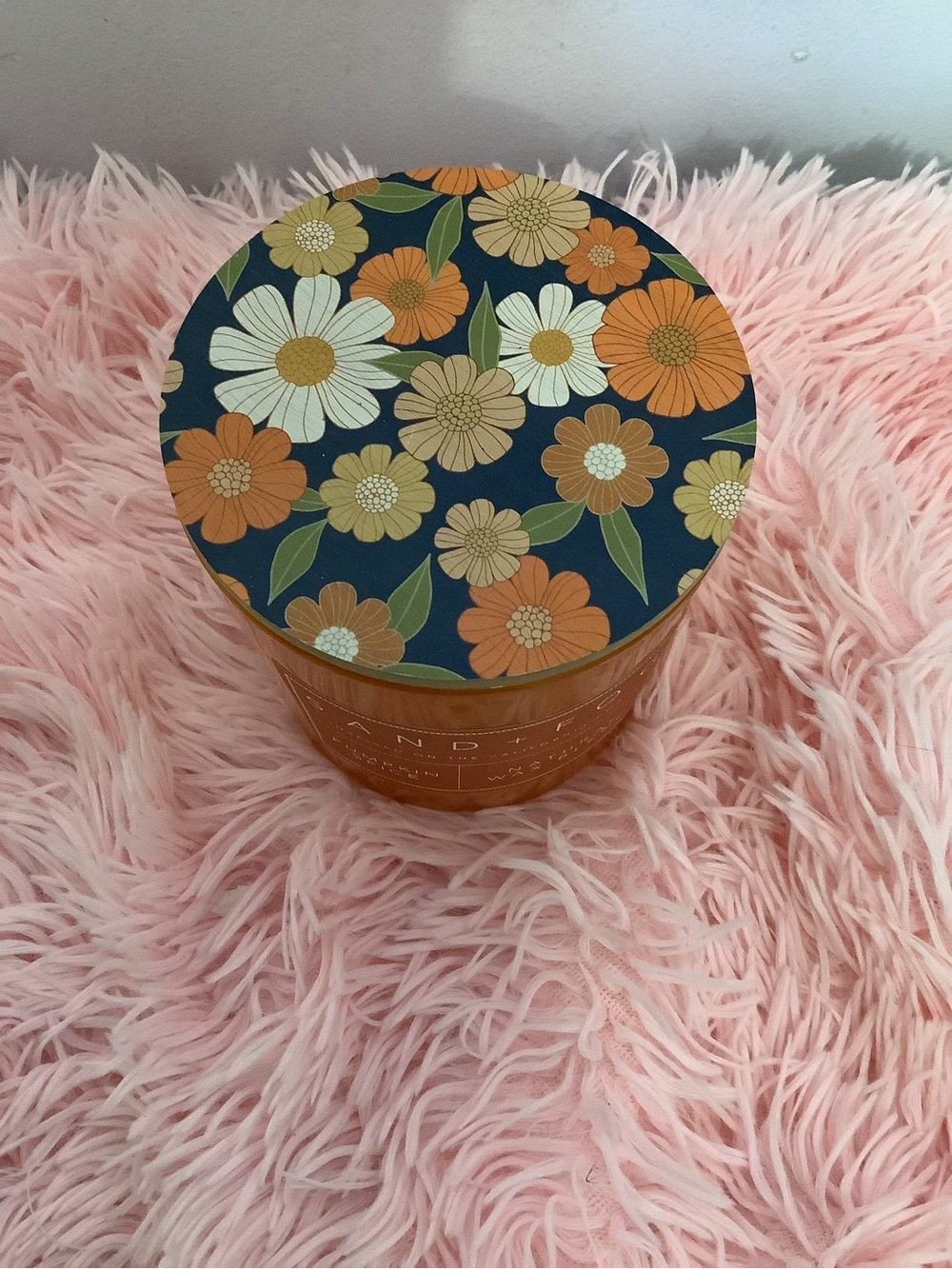 New Sand + Fog Pumpkin Spice With Floral Lid Orange Jar Candle